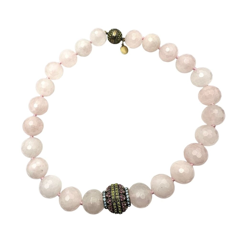 Heidi Daus Pink Rose Quartz Crystal Bronze Tone Statement Necklace